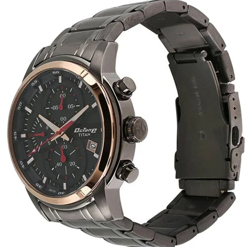 Titan Octane Quartz Chronograph Black Dial Stainless Steel Strap Watch for Men 46mm NT90086KM03 - Image 2