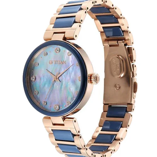 Titan Purple Ceramics Blue Dial Watch for Women 34mm 95214KD05 - Image 2