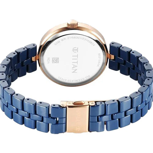 Titan Purple Ceramics Quartz Analog Mother of Pearl Dial Blue Ceramic Strap Watch For Women 34mm 95215KC03 - Image 5