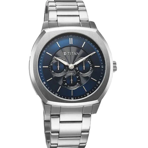 Titan Regalia Arc Analog with Day Date Second Subdial and Blue Dial Stainless Steel Strap Watch for Men 44mm 90213SM01 - Image 2