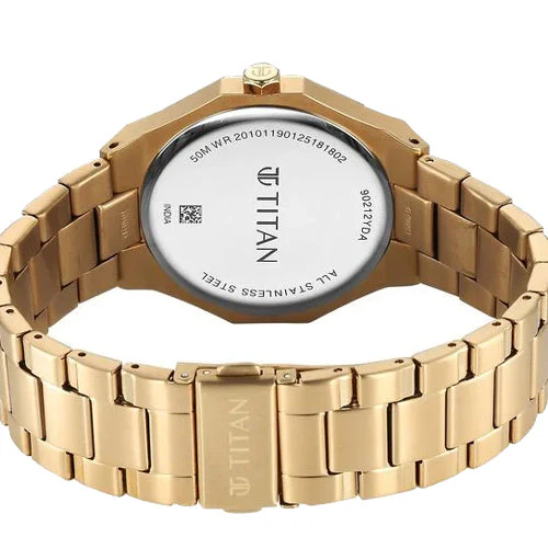 Titan Regalia Dodecagon Quartz Analog with Date Black Dial Golden Stainless Steel Strap Watch For Men 40mm 90212YM01 - Image 5