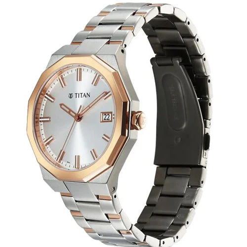 Titan Regalia Dodecagon Quartz Analog with Date Silver Dial Two Toned Stainless Steel Strap Watch For Men 40mm 90212KM01 - Image 3