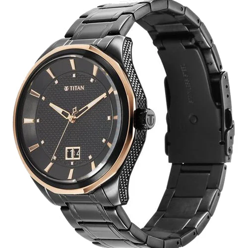 Titan Regalia Opulent Quartz Analog with Date Black Dial Black Stainless Steel Strap Watch for Men 42.5mm NT1829KM04 - Image 2