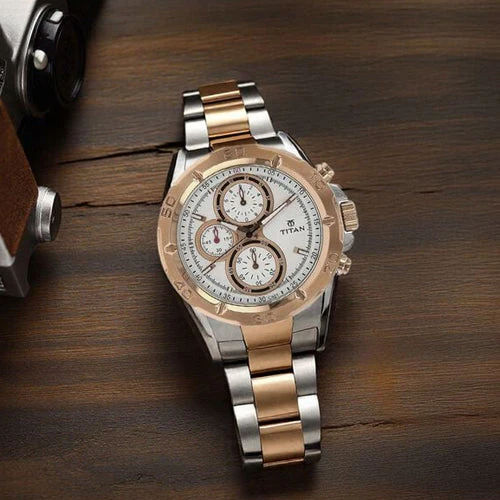 Titan Regallia Rose Gold Chronograph Stainless Steel Strap Watch for Men 42.2mm NT9308KM01 - Image 5