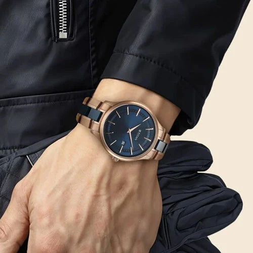 Titan Slim Ceramic Fusion Quartz Analog with Date Blue Dial Stainless Steel Strap Watch For Men 40mm 90142KD03 - Image 3