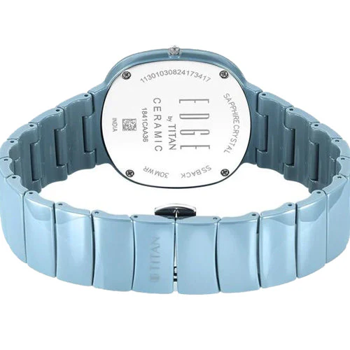 Titan Squircle Camo Quartz Analog Blue Dial Ceramic Strap Watch For Unisex 38mm 1841QC07 - Image 4